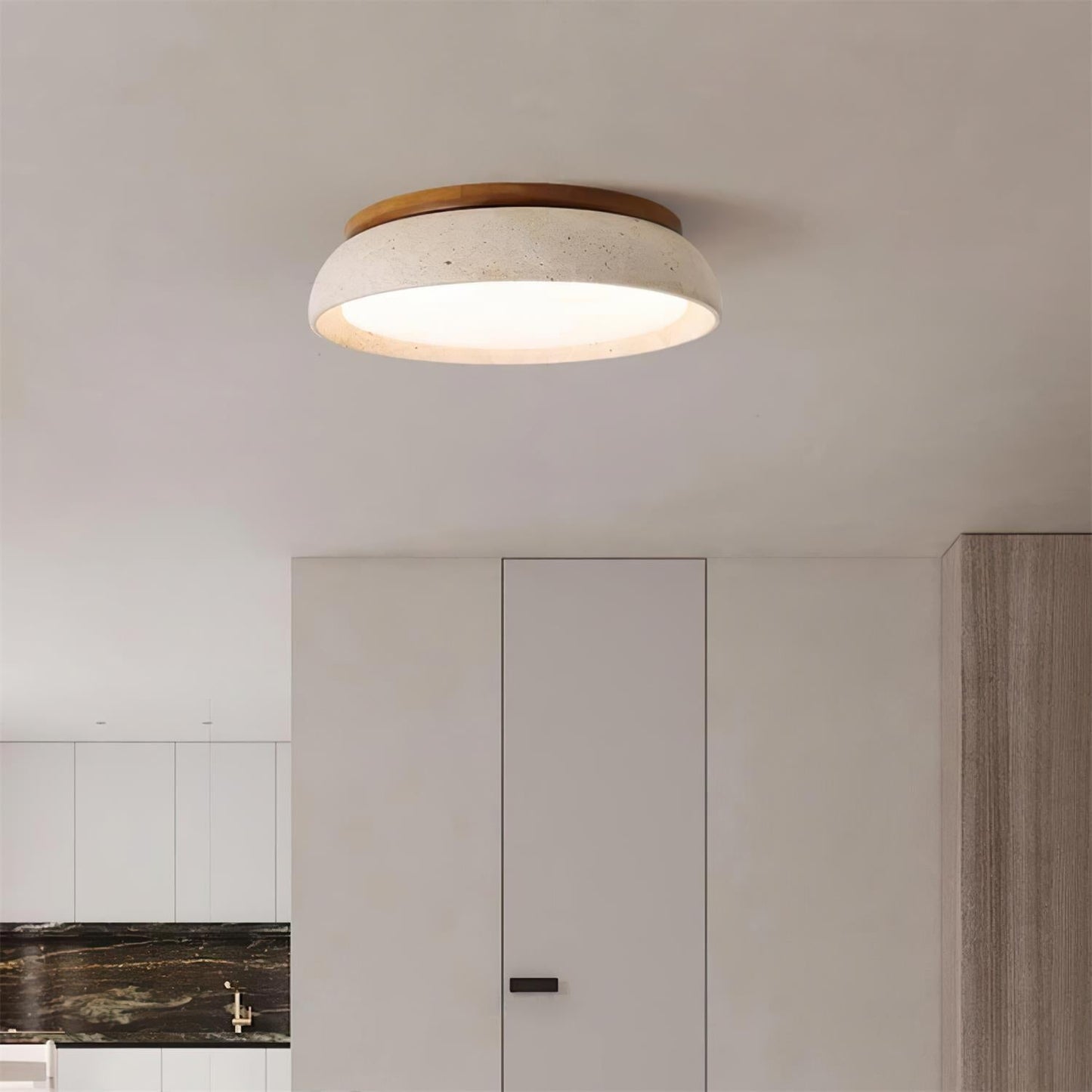 Elegant Flush Mount Ceiling Light Fixture with Natural Travertine Shade | Dimmable LED Design for Modern Interiors 2