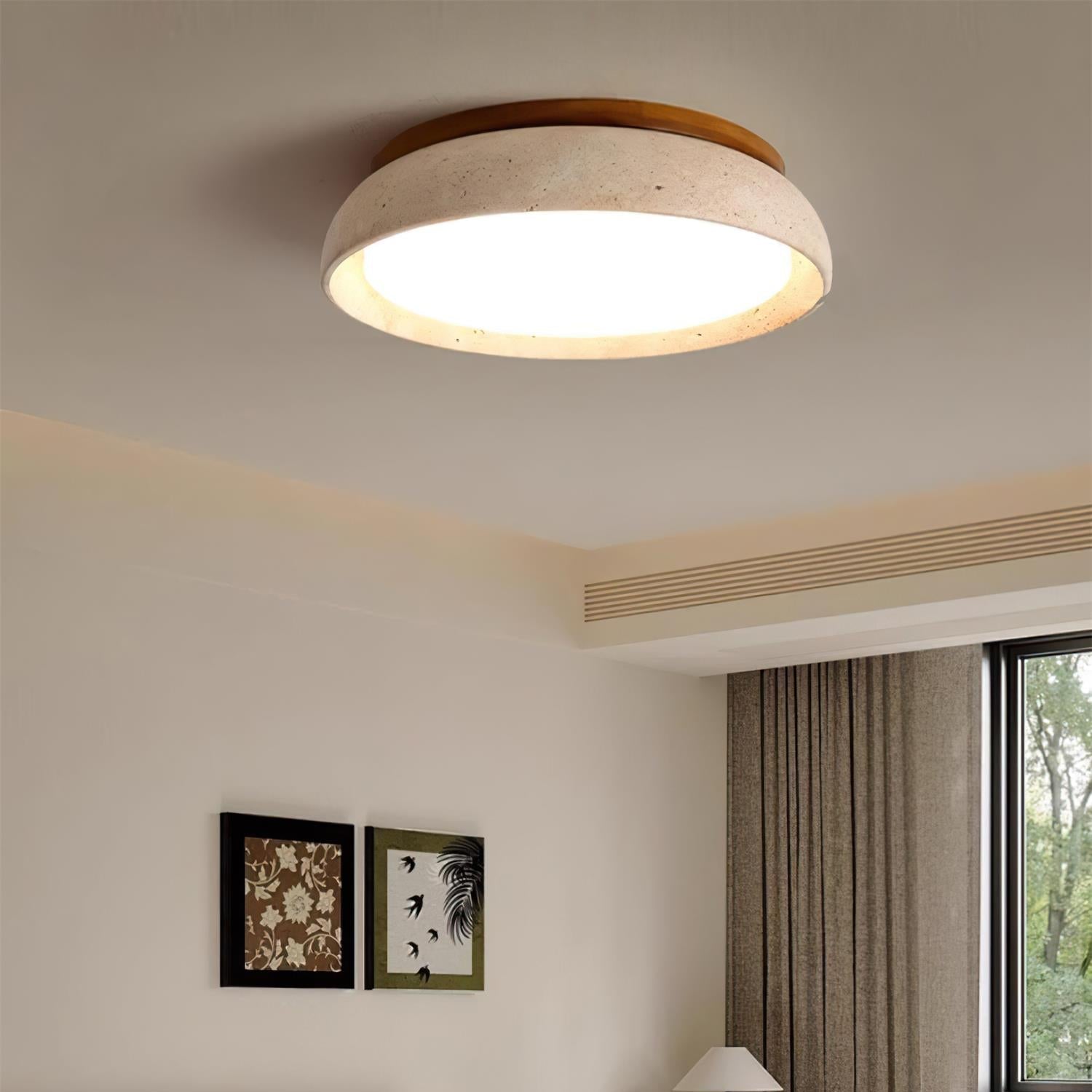 Elegant Flush Mount Ceiling Light Fixture with Natural Travertine Shade | Dimmable LED Design for Modern Interiors 6