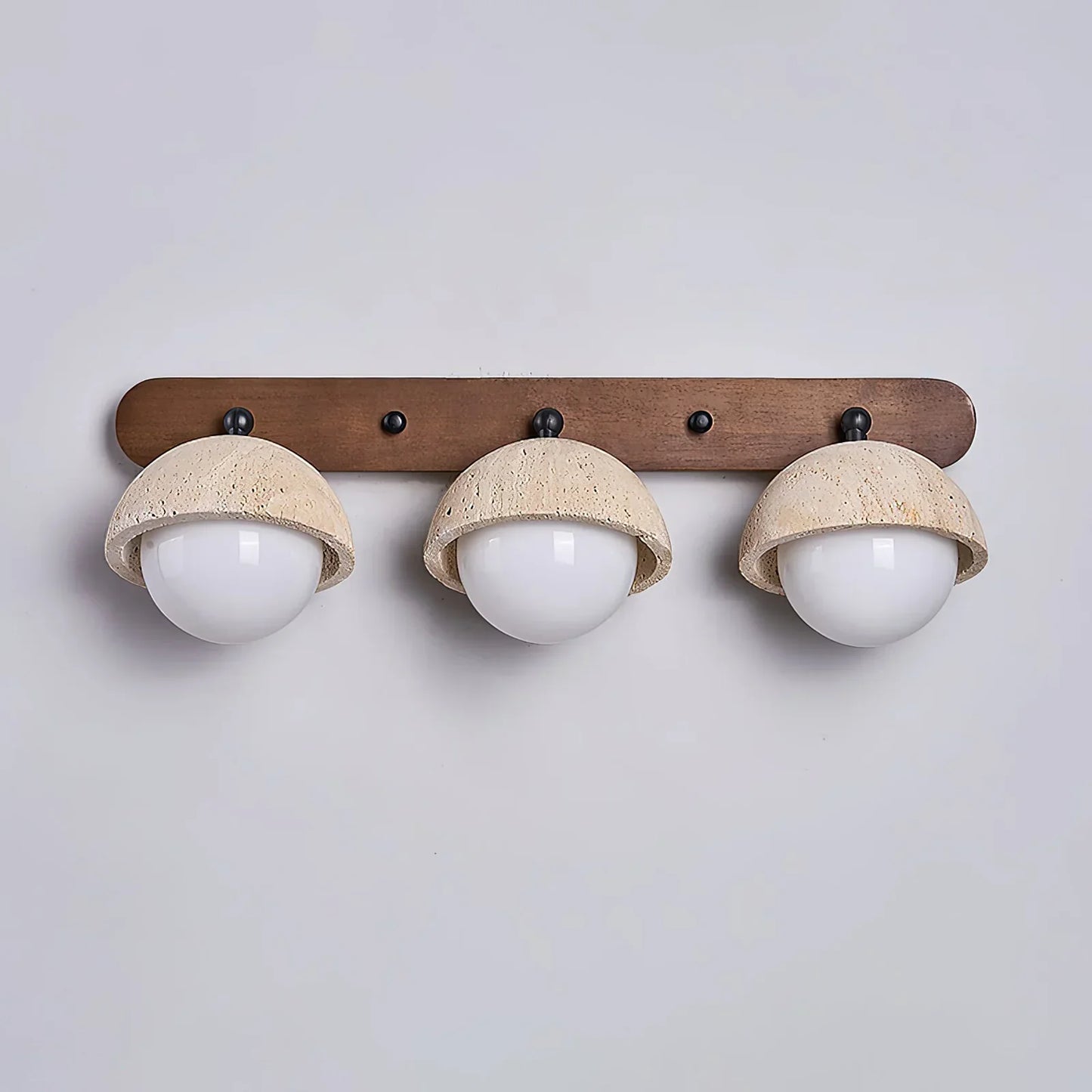 Travertine and Wood Wall Light with Glass Shades