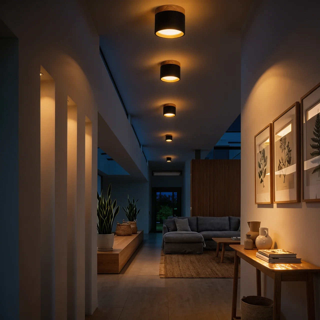 Flush Mount Ceiling Light Solid Colour Wood Accent with Integrated LED