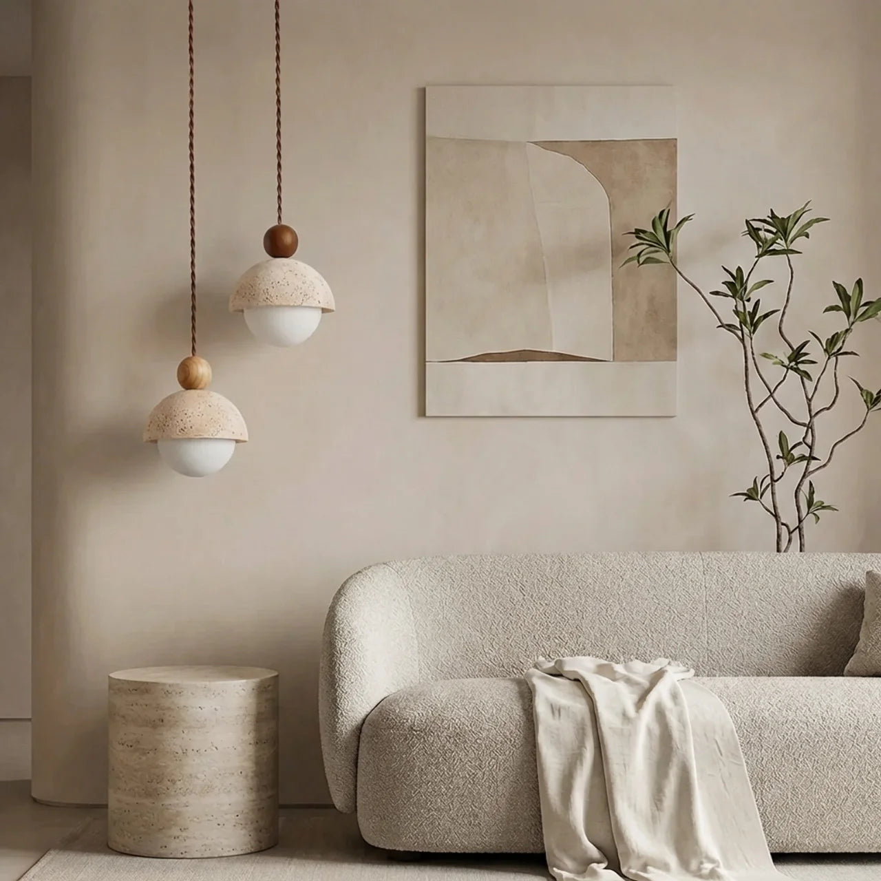 Travertine and Glass Pendant Light
