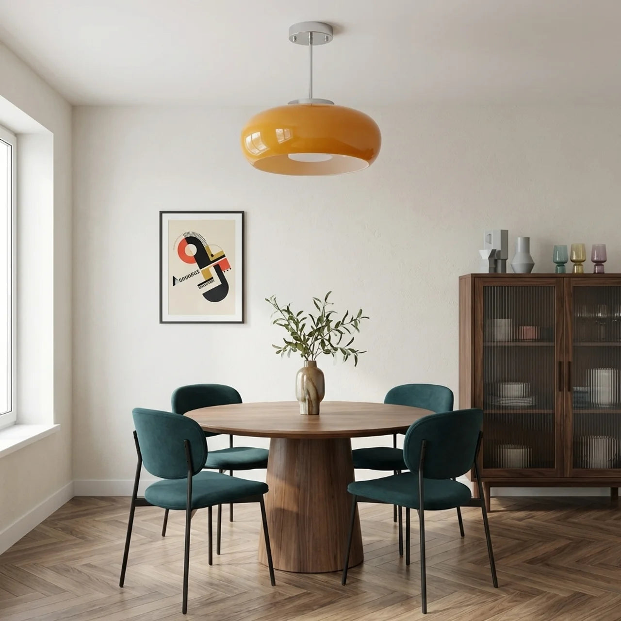 Bauhaus Glass Ceiling Light, Disc Form