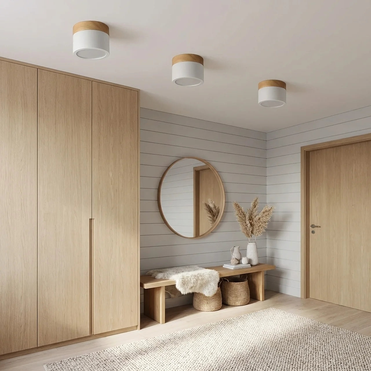 Flush Mount Ceiling Light Solid Colour Wood Accent with Integrated LED