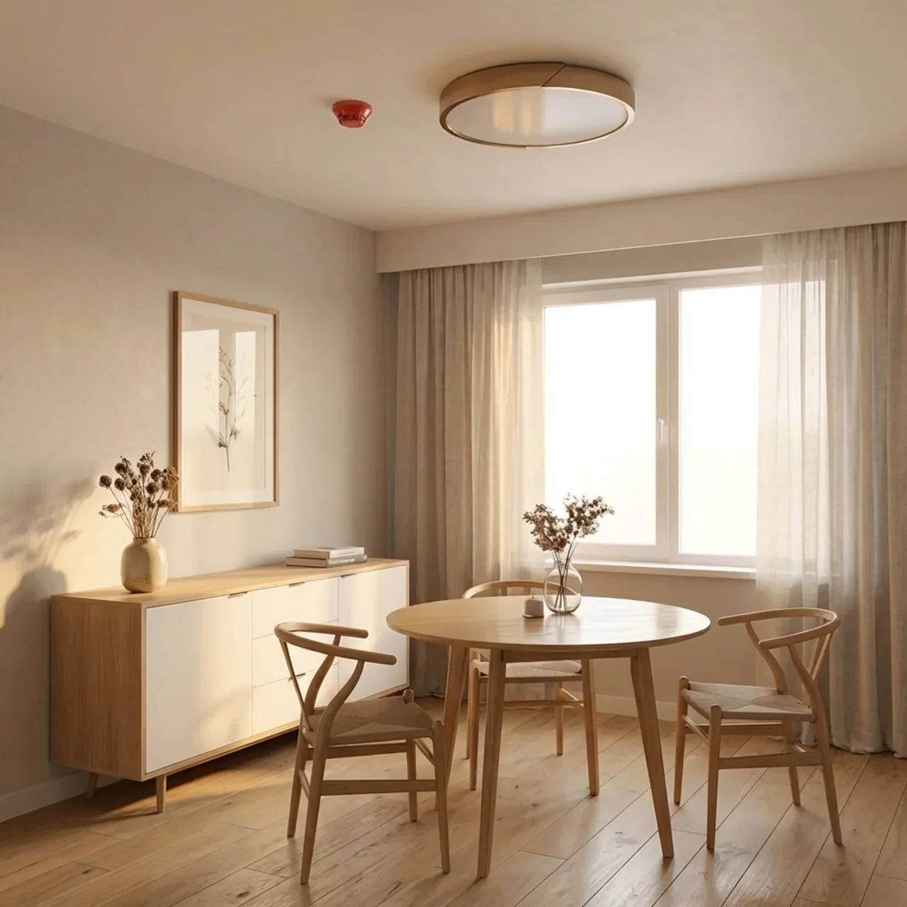 Wood Flush Mount Ceiling Light Round LED Design