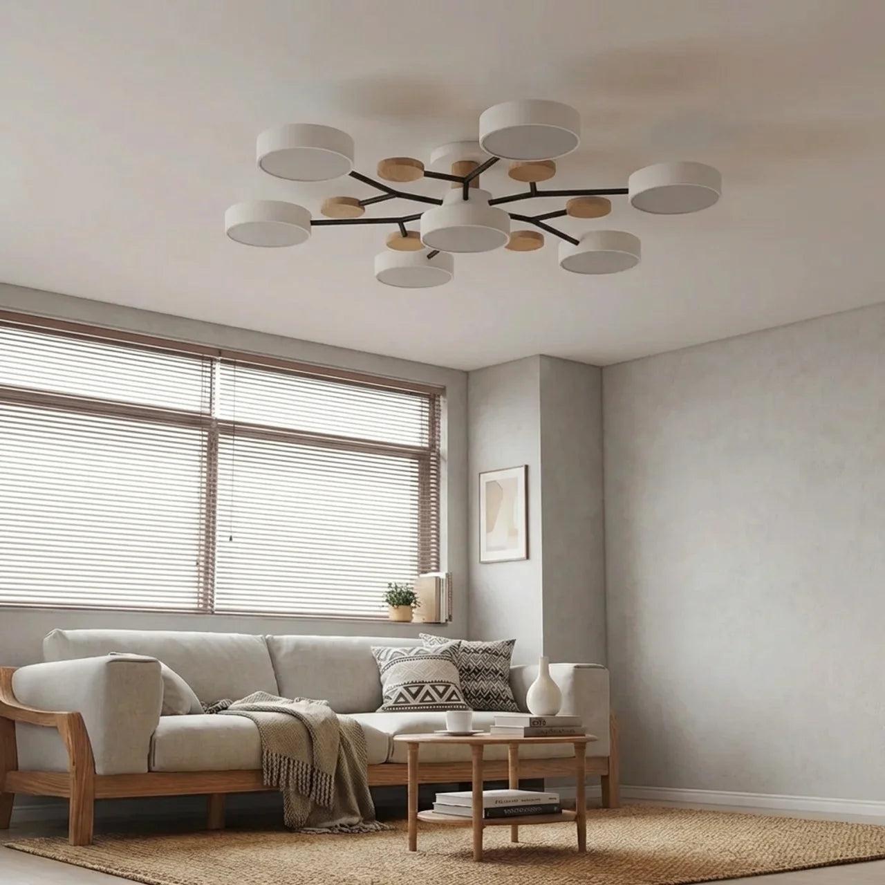 Flush Mount Ceiling Light Branch Design with Wood Accents