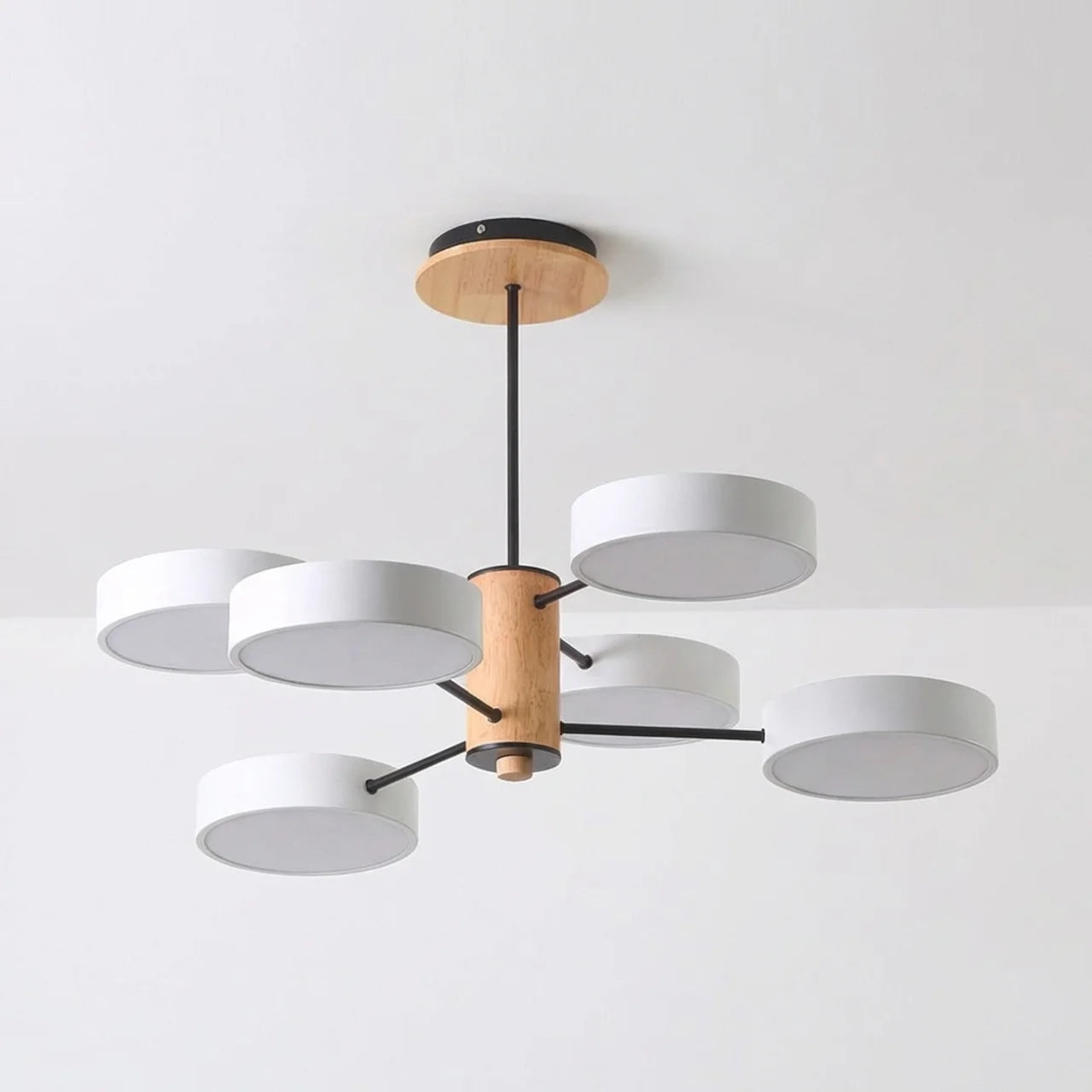Multi-Arm LED Ceiling Light with Metal and Wood Frame