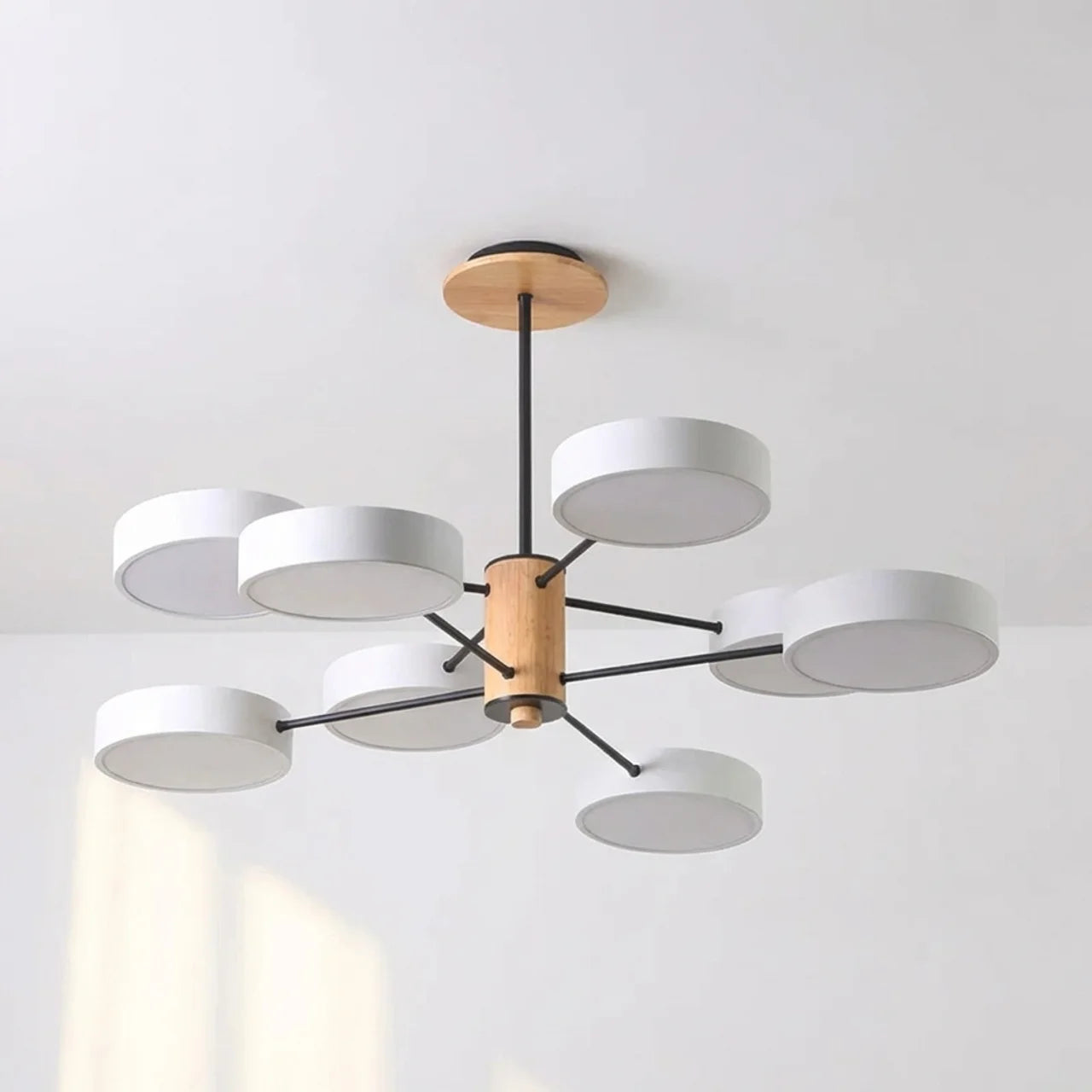 Multi-Arm LED Ceiling Light with Metal and Wood Frame