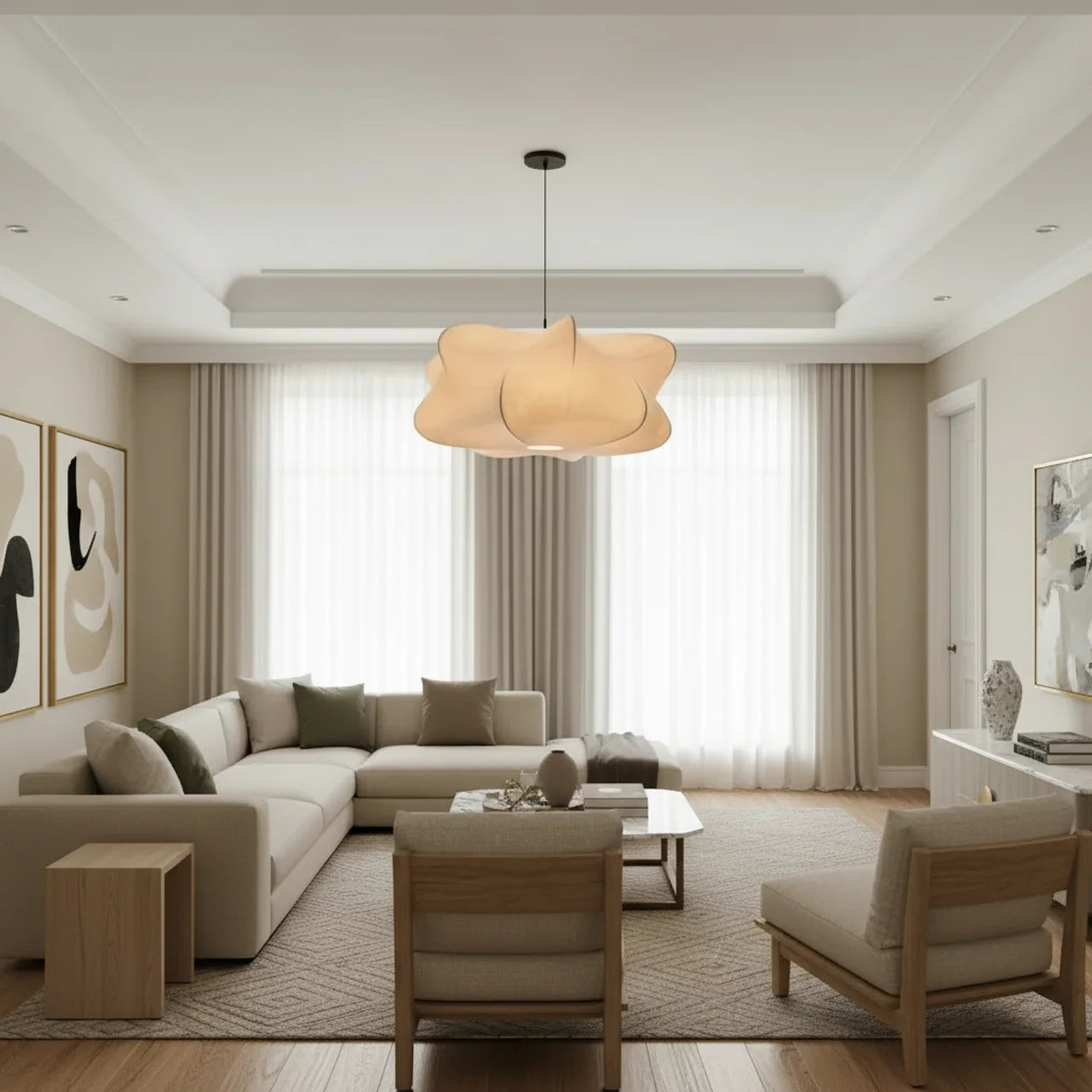 Sculptural Minimalist Silk Pendant Light