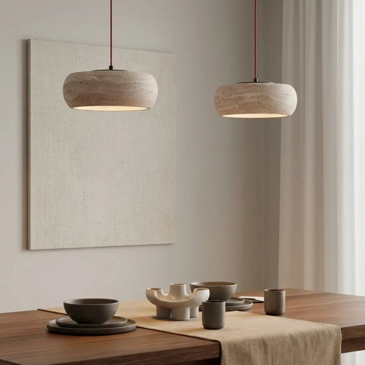 Travertine Pendant Light with Integrated LED