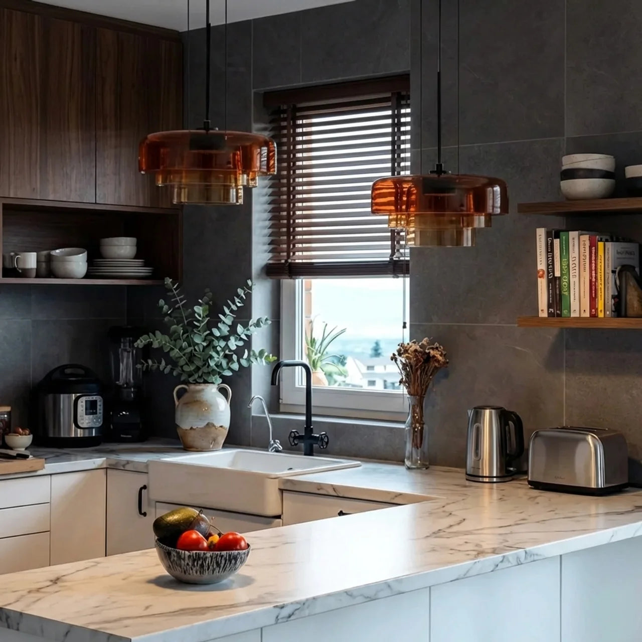 Tiered Coloured Glass Pendant Light, Bauhaus Style