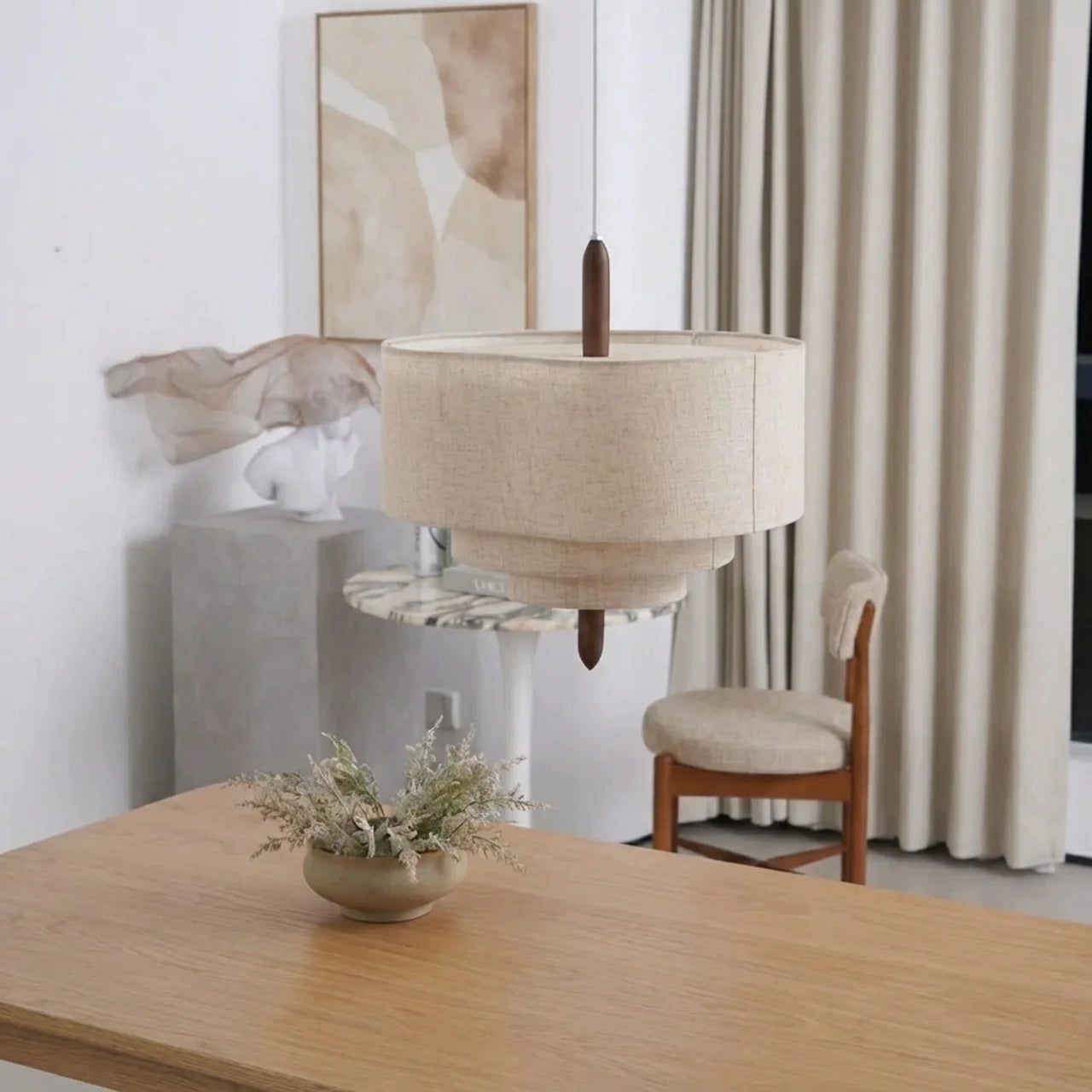 Layered Shade Japandi Fabric Pendant