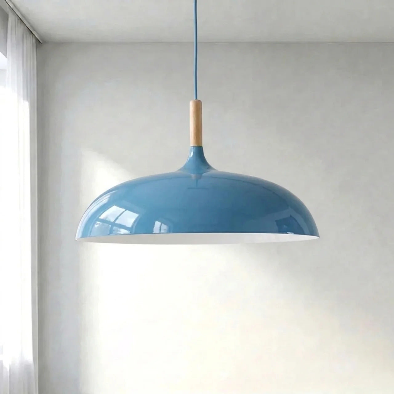 Pendant Light Metal and Wood with Sculptural Shape Design