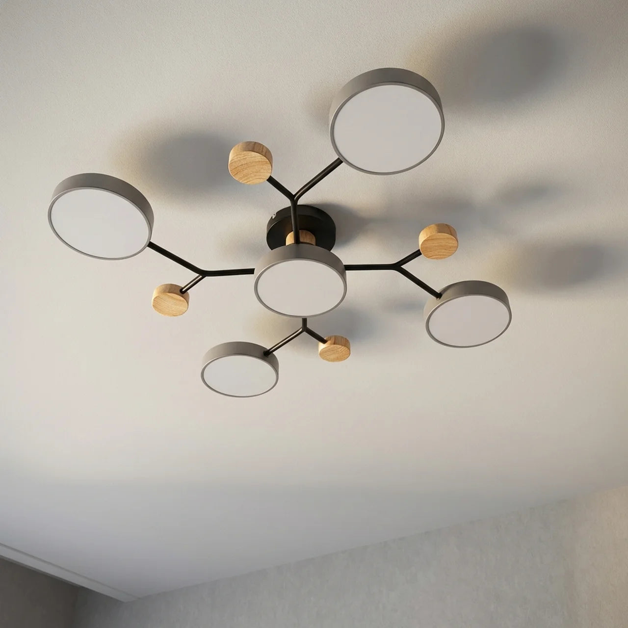 Flush Mount Ceiling Light Branch Design with Wood Accents