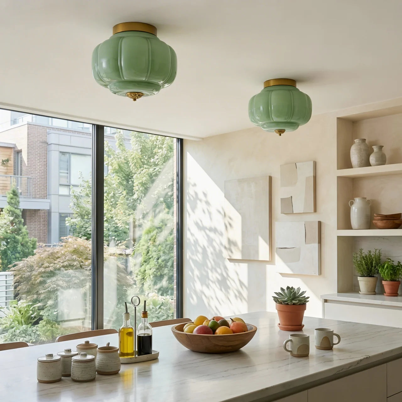 Vintage Milk Glass Semi-Flush Ceiling Light