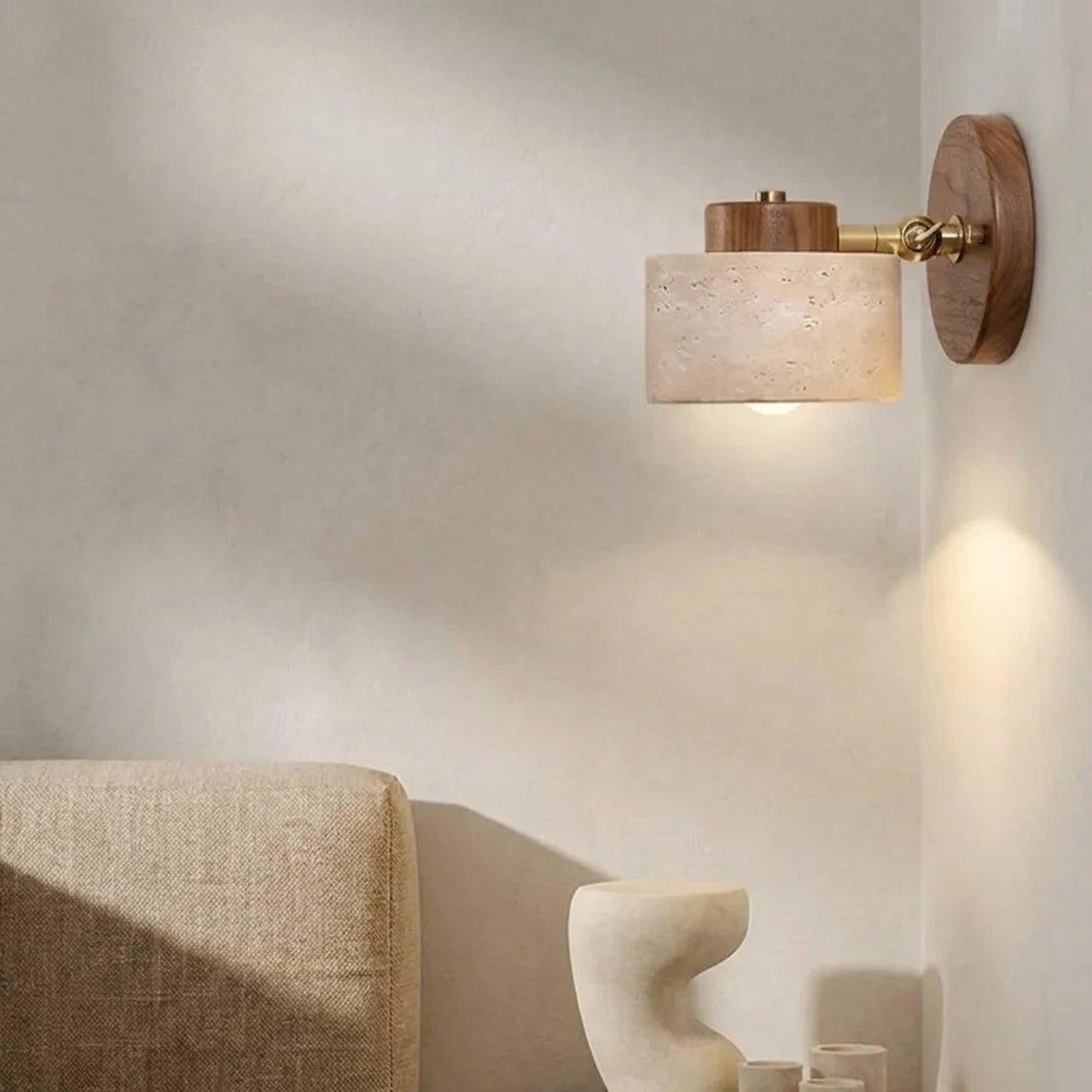 Travertine Single Wall Light with Integrated LED