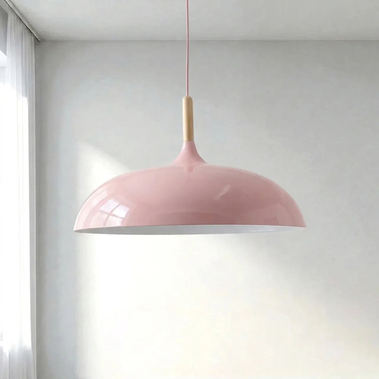 Pendant Light Metal and Wood with Sculptural Shape Design