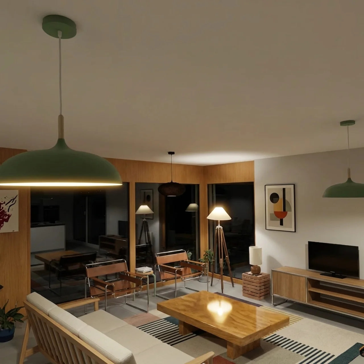 Pendant Light Metal and Wood with Sculptural Shape Design