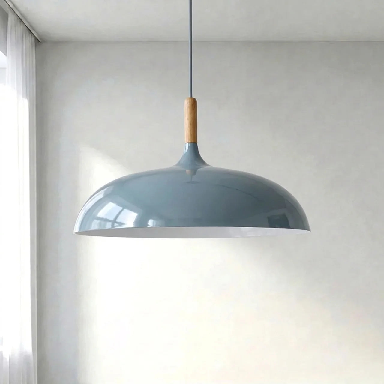 Pendant Light Metal and Wood with Sculptural Shape Design