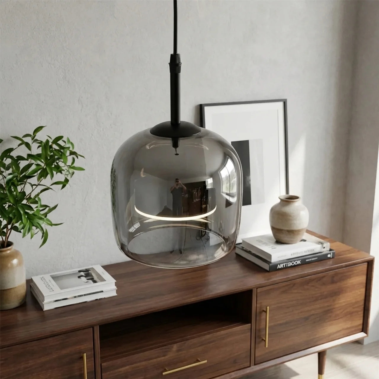 Smoked Glass Pendant Light with Integrated LED