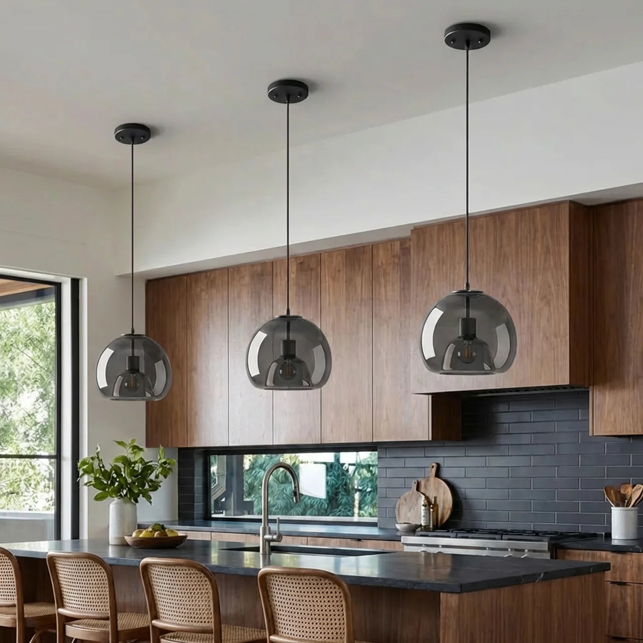Smoked Glass Dome Pendant Light