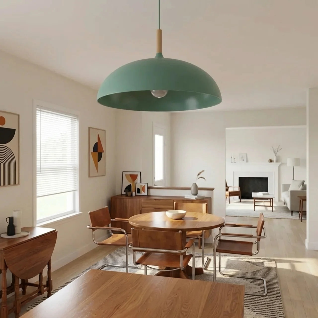 Pendant Light Metal and Wood with Sculptural Shape Design