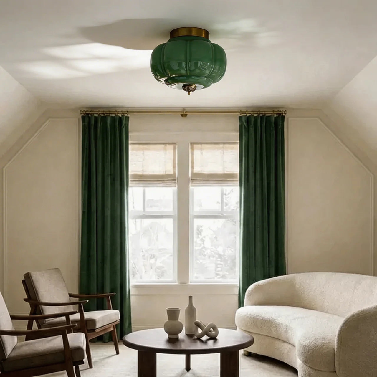 Vintage Milk Glass Semi-Flush Ceiling Light