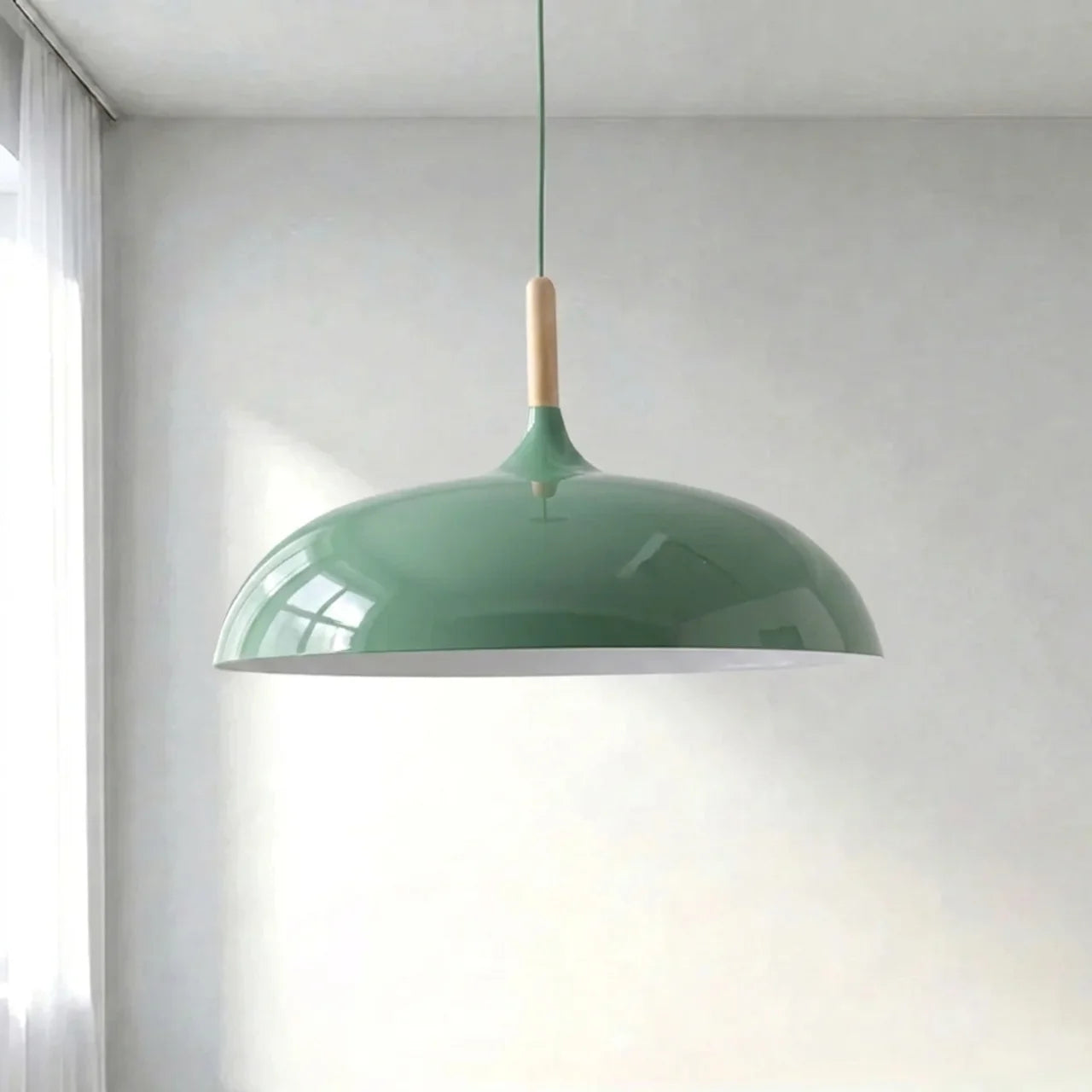 Pendant Light Metal and Wood with Sculptural Shape Design